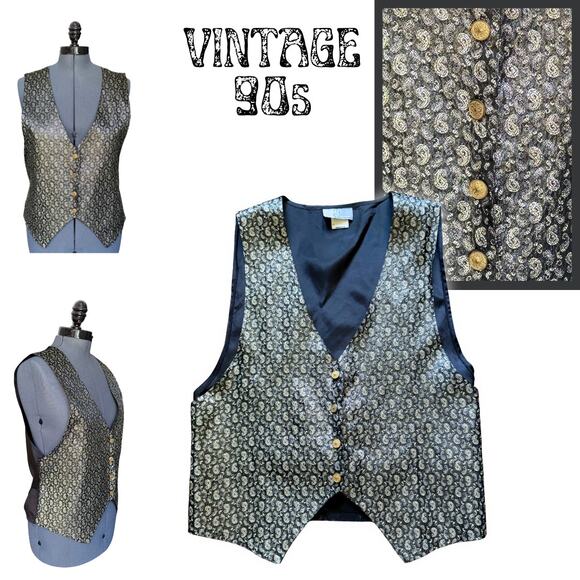 Vintage Unisex Gold Shimmer Paisley Vest SteamPunk WhimsyGoth Costume Cosplay - Picture 1 of 11